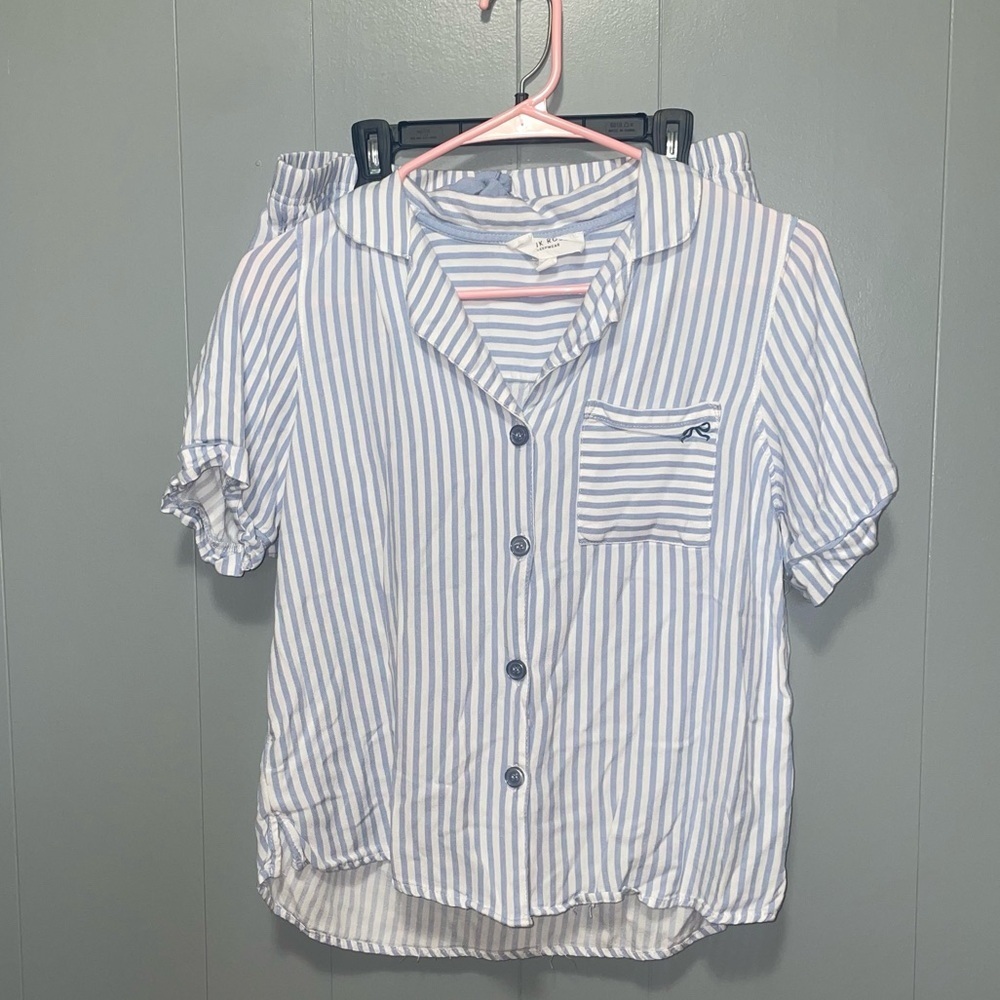 Pink Rose Blue and White Striped Short Sleeve Pajama Top